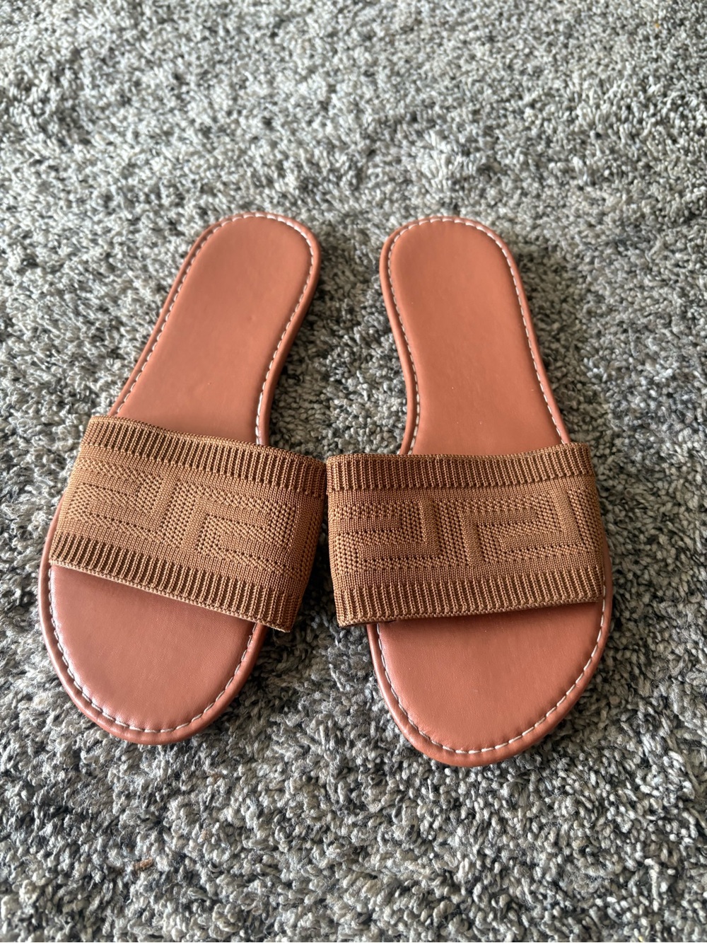 Brown Slide Sandals with Wide Elastic Strap - Women